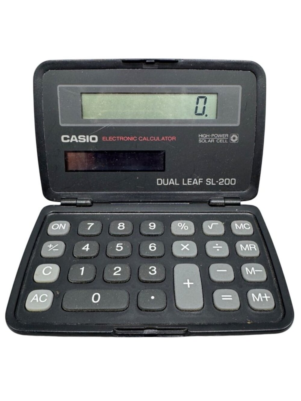 Casio Dual Leaf SL-200 Solar-Powered Pocket Calculator Flip Cover Black READ
